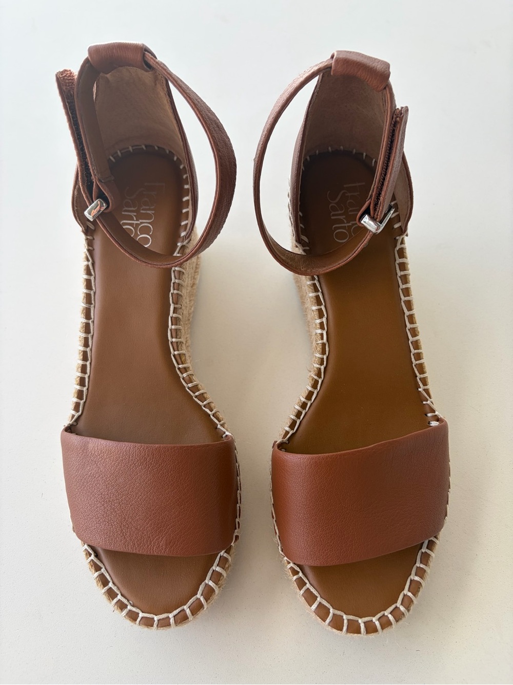 SARTO By Franco Sarto Tan Brown Leather Ankle-Strap Espadrille Sandals